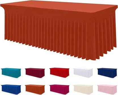 Smiry Spandex Elastic Fitted Table Cloth Skirt for 4FT Rectangle Table | Stretch Washable Table Cloth, Banquet Table Cover for Wedding, Party, Indoor & Trade Shows, (Rust, 48Lx24Wx30H)