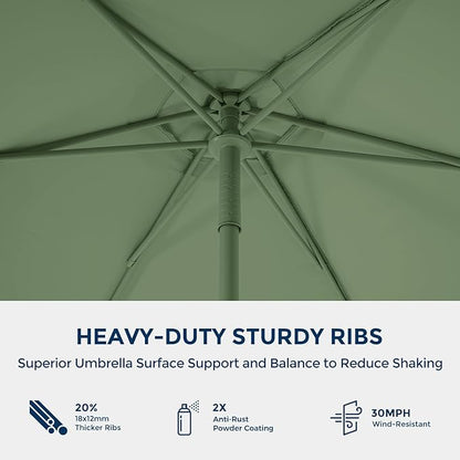 HOMSHADE 7.5ft Outdoor 1S Push-Up Patio Umbrella - Market Table Pool Deck Umbrella UPF50+ UV Protection with 6 Sturdy Ribs for Balcony, Garden, Lawn, Backyard (Light Green)