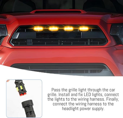 4PCS Car Grille Lights, Bright LED Vehicle Front Grille Trim DRL Lamps with Wiring Harness, Waterproof Auto Exterior Grid Bumper Running Light, Compatible with F150 F250 F350 (Yellow)