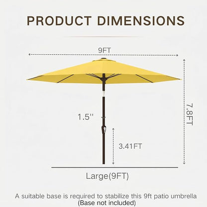 Kingdura 9FT Outdoor Patio Umbrella, Round Market Table Umbrella with Push‑Button Tilt and Crank Lift, 8 Sturdy Metal Ribs, UV50+ Protection Canopy for Backyard, Lawn, Deck, Poolside, Garden (Yellow)