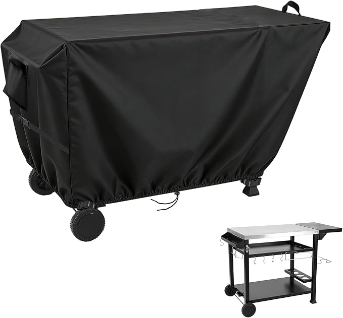 Outdoor Dining Grill Cart Cover - 27" D x 51" W x 34" H, 600D Grill Cart Cover for Feasto, Heavy Duty Waterproof BBQ Food Prep Table Covers, Black