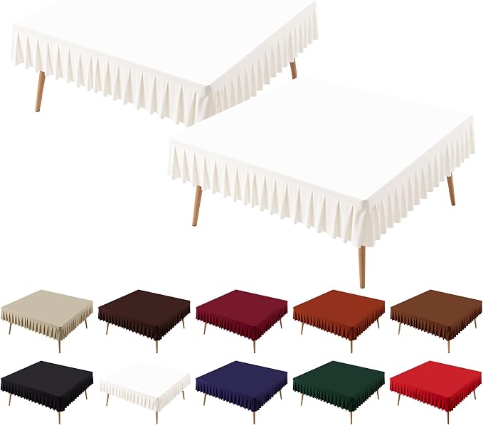 PARTISKY Ivory Spandex Square Tablecloths 60x60 Inch, Wrinkle Free Fitted Card Table Cloth Stretch Square Table Cover for Kitchen Dinner, Holiday Party, Wedding Banquet, Display Trade Show