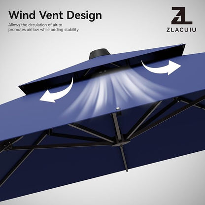 9x12FT Cantilever Patio Umbrella Heavy-Duty Aluminum | 360° Rotating Double Canopy Rectangular Offset Umbrella for Pool, Deck, Garden & Backyard, Navy