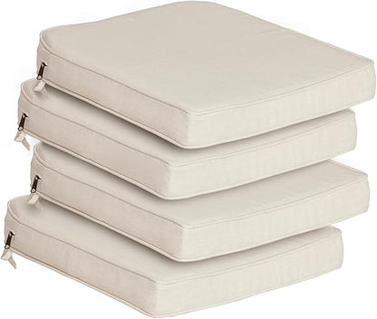 Goodgoods 19.5 x 20 Outdoor Chair Cushions Set of 4, Fade-Resistant & Water-Resistant Patio Seat Cushion Pads with Ties, 30D High-Resilience Foam for Dining Room Kitchen Chairs, Almond