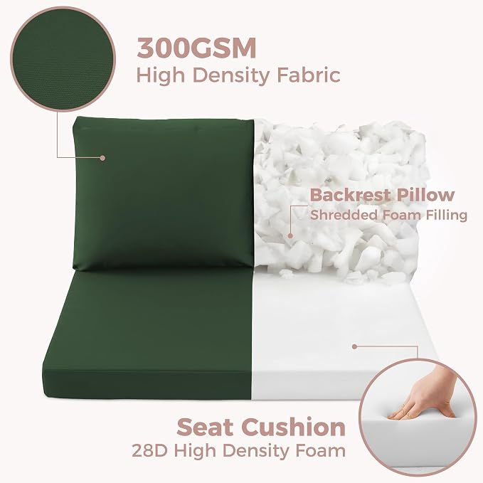 Outdoor Loveseat Cushions, 46×26×4 Inch, Waterproof, Forest Green | Patio Loveseat Cushions for Outdoor Furniture, Fade Resistant, Outdoor Bench Cushions, for Wicker Furniture, Swing, Couch