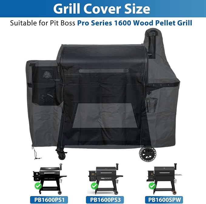 Grill Cover for Pit Boss Pro Series 1600, Sportsman 1100 1600 Pellet Grill | Fits PB1600PS1 PB1600PS3, Sportsman PB1100SPW & PB1600SPW Wood Pellet Smoker, Heavy Duty Waterproof Outdoor Cover