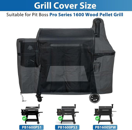 Grill Cover for Pit Boss Pro Series 1600, Sportsman 1100 1600 Pellet Grill | Fits PB1600PS1 PB1600PS3, Sportsman PB1100SPW & PB1600SPW Wood Pellet Smoker, Heavy Duty Waterproof Outdoor Cover