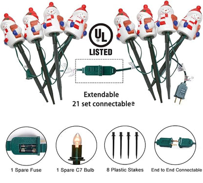 GOOTHY 2 Sets Snowman Christmas Pathway Lights, 7Ft C7 Outdoor Christmas String Light with 8 Snowman Stakes Lights, Connectable Christmas Decorations Pathway Light for Yard Garden Driveway Walkway