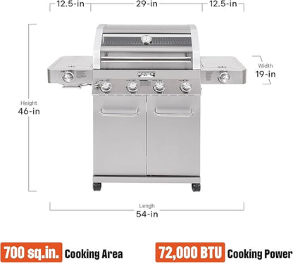 Monument Grills Larger 4-Burner Propane Gas Grills Stainless Steel Cabinet Style with Infrared Side Sear & Side Burners with Stainless Steel Cooking Grids(2 Items)