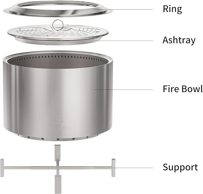 OutVue 27 inch Stainless Steel Smokeless Fire Pit, Outdoor Smokeless Firepit, Wood Burning Fire Pits for Camping, Bonfire, Low Smoke Firepit for Outside (Vertical Hole)
