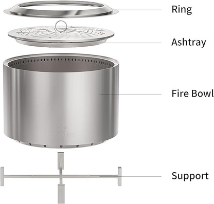 OutVue 27 inch Stainless Steel Smokeless Fire Pit, Outdoor Smokeless Firepit, Wood Burning Fire Pits for Camping, Bonfire, Low Smoke Firepit for Outside (Vertical Hole)