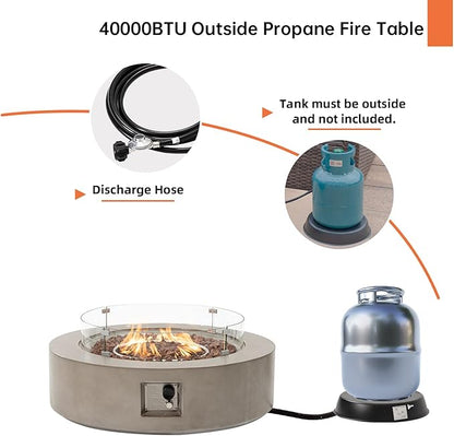 HOMPUS Outdoor Round Propane Fire Pit Table, 41''Fire Table w Wind Guard & 20lb Tank Cover Table, 50000 BTU Fire Pit w Free Waterproof Cover & Fire Stone for Patio, Garden, Grey
