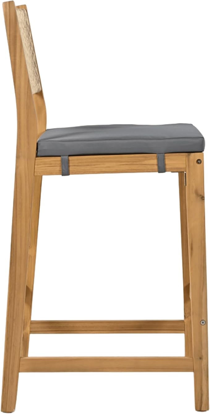 Christopher Knight Home Barron 5-Piece Acacia Wood Patio Bar Set, Patio Bar Table and Stools Set, Soft Seat Cushions, Rattan/Wicker Dining Set for Garden, Backyard, Poolside, Balcony,Teak + Dark Gray