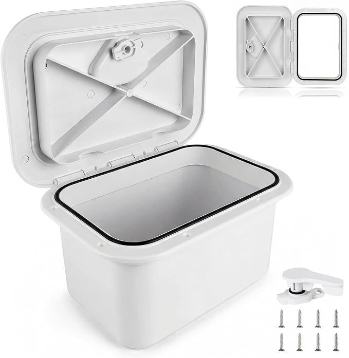 Marine Deck Storage Box with Latch, Thickened ABS Boat Embedded Storage Box, 180° Deck Hatch Lid Opening & 270° Rotating Latch, Marine Boat Tool Box for Bass, Pontoon, Center Console, Yacht, Car, Home