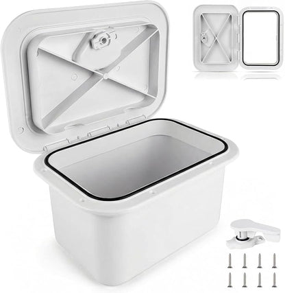 Marine Deck Storage Box with Latch, Thickened ABS Boat Embedded Storage Box, 180° Deck Hatch Lid Opening & 270° Rotating Latch, Marine Boat Tool Box for Bass, Pontoon, Center Console, Yacht, Car, Home
