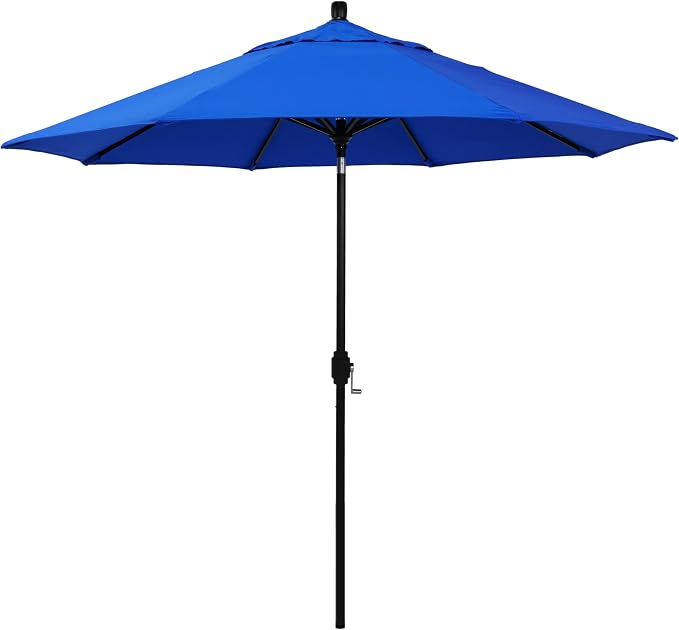 California Umbrella 12-Year-Non-Fading, 9Ft Premium Sunbrella Patio Umbrella, Hand-Crank, Button-Tilt, Black Frame, Pacific Blue Fabric