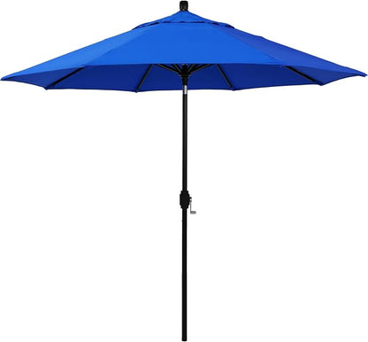 California Umbrella 12-Year-Non-Fading, 9Ft Premium Sunbrella Patio Umbrella, Hand-Crank, Button-Tilt, Black Frame, Pacific Blue Fabric