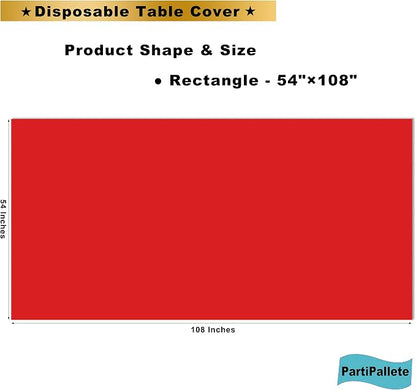 3-Pack Premium Plastic Red Tablecloth Disposable 54" x 108" Rectangle Table Cover Party PEVA Ruby Shine Red Table Cloths for Birthday Wedding Thanksgiving Christmas Graduation Banquet