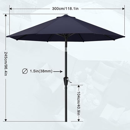 MASTERCANOPY 10ft Patio Umbrella with Tilt & Crank, Navy Blue | 8 sturdy ribs;UV/water resistant;Vent;easy setup;for garden/deck/backyard/pool