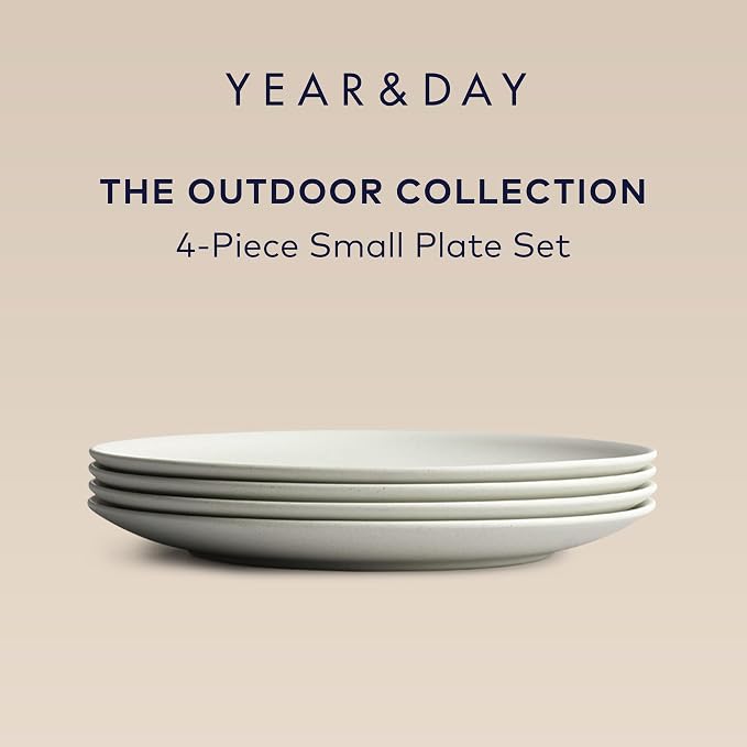 Year & Day Outdoor Set of 4 Unbreakable Lightweight Salad Plates, Plant Derived, Moon White, 8.5 inch