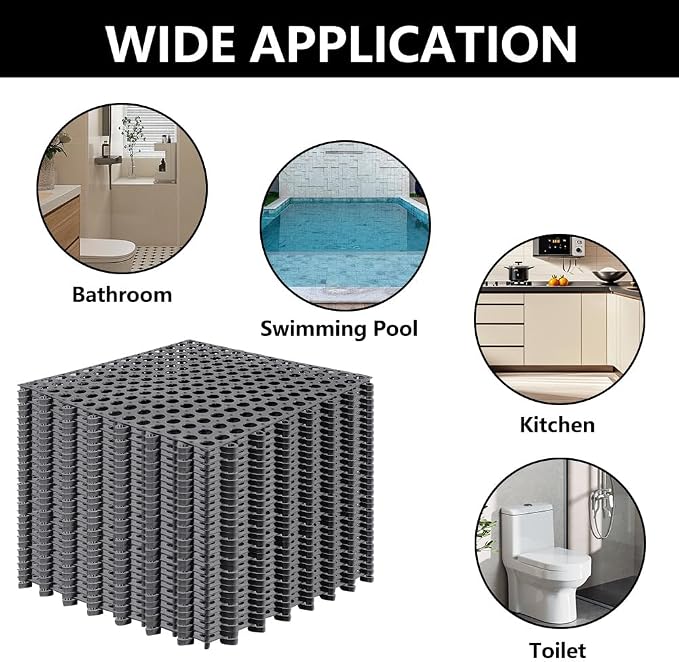 30 Pack Drainage Interlocking Tiles, Modular Interlocking Floor Tiles | 12"x12" Non Slip Rubber Garage Floor Tiles with Holes for Pool Bathroom Deck Kitchen Patio (Dark Grey)