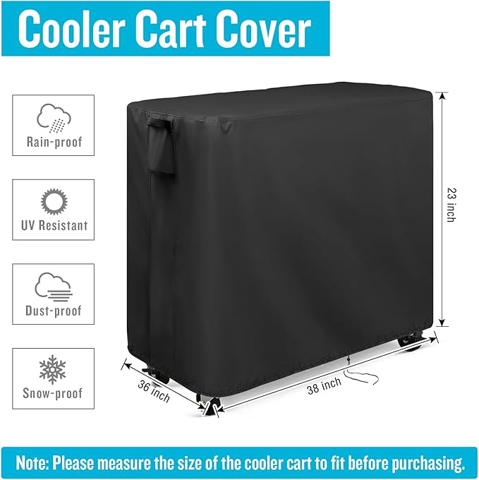 Kingling Cooler Cart Cover, Waterproof Patio Party Rolling Ice Chest with Wheels Outdoor Cooler Cart Cover Black - 38''L x36''W x23''H