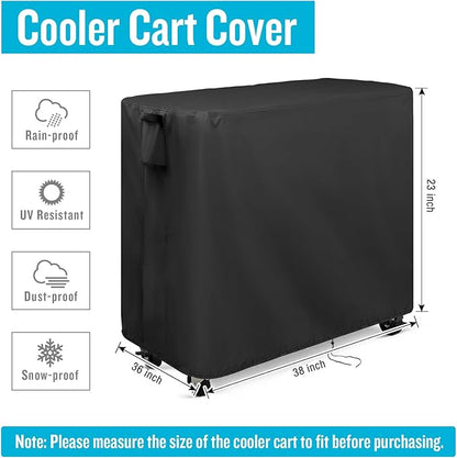 Kingling Cooler Cart Cover, Waterproof Patio Party Rolling Ice Chest with Wheels Outdoor Cooler Cart Cover Black - 38''L x36''W x23''H