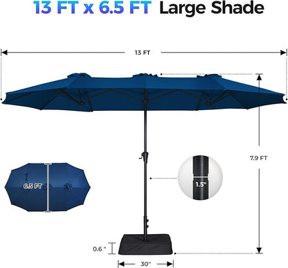 SUPERJARE 13FT Outdoor Patio Umbrella with Base Included, Double Sided Pool Umbrellas with Fade Resistant Canopy, Large Table Umbrella for Deck, Market, Backyard - Navy Blue