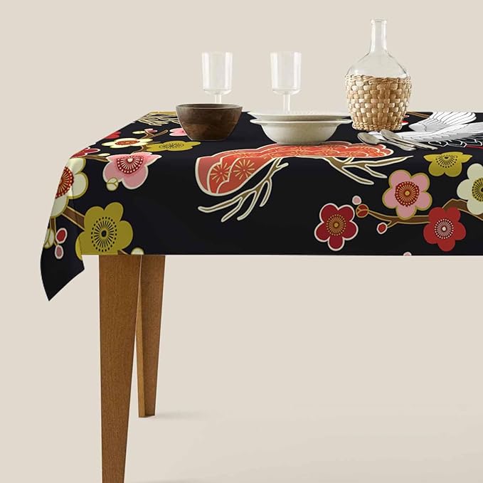 TKS MITLAN Japanese Crane Tablecloth 60x84 Inch Rectangular Asian Oriental Heron Bird Floral Branch Clouds Oblong Table Cloth Kitchen Table Decorations for Home Dinner Party