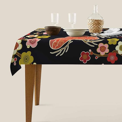 TKS MITLAN Japanese Crane Tablecloth 60x84 Inch Rectangular Asian Oriental Heron Bird Floral Branch Clouds Oblong Table Cloth Kitchen Table Decorations for Home Dinner Party