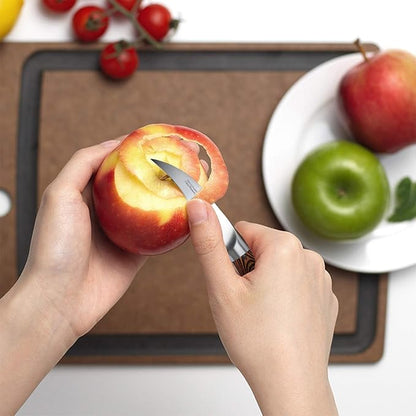 TUO Bird Beak Paring Knife, 2.5 inch Handy Peeling Knife, Curved Small Blade for Fruit & Vegetable, German Stainless Steel, Ergonomic Pakkawood Handle - Fiery Series