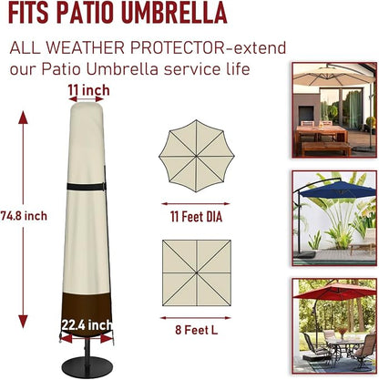 Patio Umbrella Cover Outdoor Umbrella Cover with Rod Waterproof Durable 420D Polyester Fabric Patio Parasol Umbrellas Cover for 7ft to 11ft Outdoor Umbrella (600D Beige & Brown)