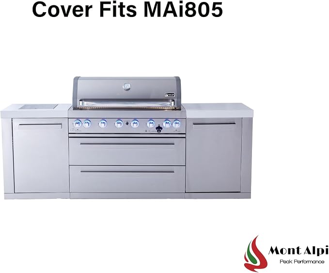 Mont Alpi Heavy Duty Black Water Resistant All Weather Cover for 94" W x 23" D Deluxe Original and Black Outdoor Kitchen Island Grill Models - MAi805 / MAi805-D MAi805-BSS / MAi805-DFC / MAi805-BSSFC