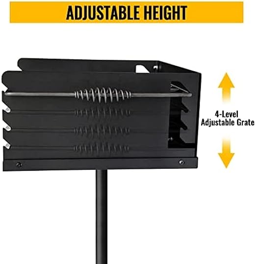 Park-Style Charcoal Grill, Heavy Duty Steel Outdoor BBQ Grill with Grate and Plate, Single Post Carbon Steel Park Grill for BBQ, Camping, Backyard,16x16 Inch