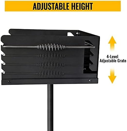 Park-Style Charcoal Grill, Heavy Duty Steel Outdoor BBQ Grill with Grate and Plate, Single Post Carbon Steel Park Grill for BBQ, Camping, Backyard,16x16 Inch