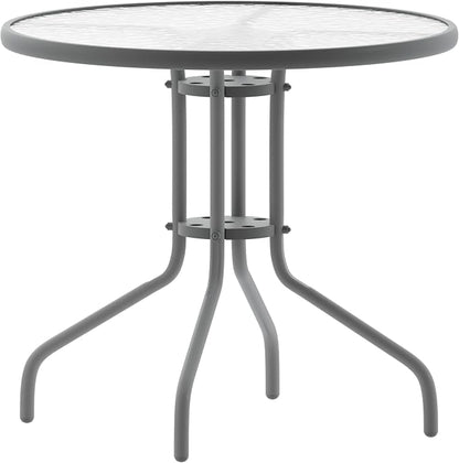 Flash Furniture 31.5 in Metal Round Table, Silver | Tempered Glass Top