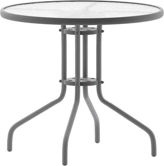 Flash Furniture 31.5 in Metal Round Table, Silver | Tempered Glass Top