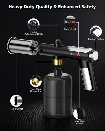 Propane Torch Gun & Weed Burner Torch - Adjustable Flame Thrower Gun with Safety Lock & One-Touch Max Fire, Cooking Blow Torch for Searing, Charcoal Starter, BBQ & Weeding (Tank Not Included)