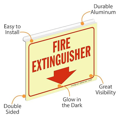 SmartSign "Fire Extinguisher" Two-Sided Drop Ceiling Z Sign with Down Arrow, 7 x 10 inch, 35 mil Aluminum Sign, Hang/Suspend from Ceiling Tile, Red/White, Made in USA