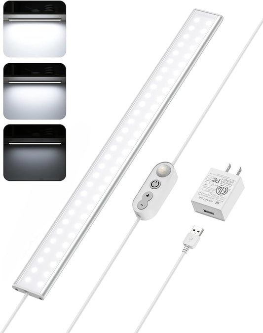 ASOKO Motion Sensor Dimmable Led Under Cabinet Lighting,16 inches Plug in Led Counter Light Bars, Cool White 6000K Light Bar for Kitchen/Closet/Wardrobe/Shelf/Desk/Display Case