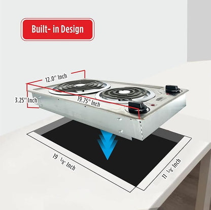 Summit 12" 2 Burner Electric Cooktop 230V Radiant Cooktop, Coil Elements, Made in the USA, Stainless Steel- CCE227SS