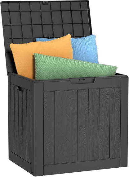 PatioZen 30 Gallon Deck Box,Resin Outdoor Storage Box with Lockable for Patio Furniture, Garden Tools Waterproof Outside Storage Box, Black