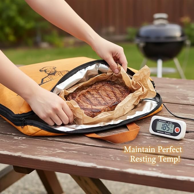 BBQ Meat Resting Blanket - Premium Faux Leather Insulated Smoker Grilling Bag for Brisket, Turkey, Pork Shoulder & Beef - Grill Accessories Gifts for Men, Dads & BBQ Lovers