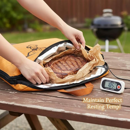 BBQ Meat Resting Blanket - Premium Faux Leather Insulated Smoker Grilling Bag for Brisket, Turkey, Pork Shoulder & Beef - Grill Accessories Gifts for Men, Dads & BBQ Lovers