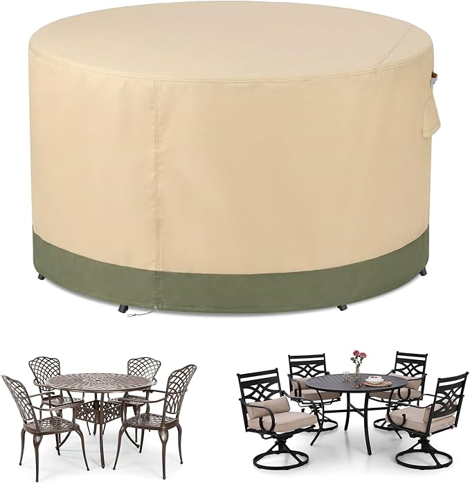 BPS Waterproof Patio Table and Chairs Cover, 600D Anti-UV Outdoor Dining Furniture Set Cover with Air Vent and Storage for Patio Round Sectional Set, 108''Dia x 32''H