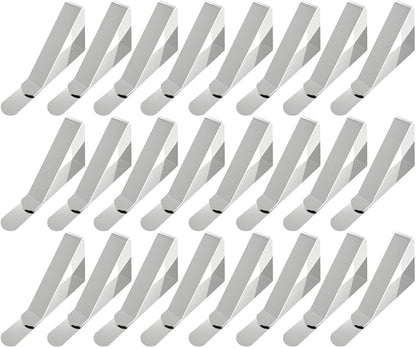 Tablecloth Clips - Stainless Steel Picnic Table Cloth Holders and Cover Clamps - 24 Pack
