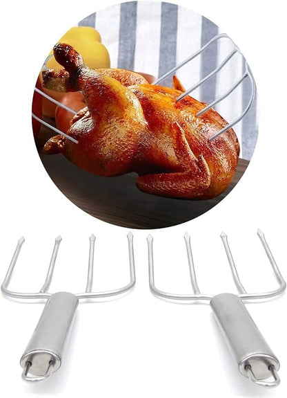 KAYCROWN Turkey Baster and Turkey Roast Lifters, Rubber Turkey Baster with 2 Marinade Needles & Stainless Steel Turkey Poultry Forks Set, Poultry Lifters