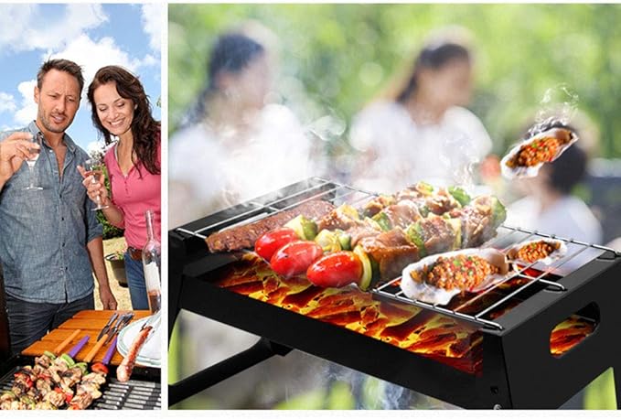 Charcoal Grill Barbecue Portable BBQ Folding Barbecue Grill Large Grilling Surface and Capacity Grill for Outdoor Cooking Camping Hiking Happy Party Family