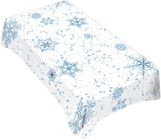 Snowflakes Decorative Rectangle Tablecloth Winter Blue Snow Splash Crystal Elegant Ice Spot Polyester Table Cloths Kitchen Table Cover for Dining BBQ Picnic Coffee Table 60 x 84 Inch 6-8 Seats