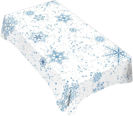 Snowflakes Decorative Rectangle Tablecloth Winter Blue Snow Splash Crystal Elegant Ice Spot Polyester Table Cloths Kitchen Table Cover for Dining BBQ Picnic Coffee Table 60 x 84 Inch 6-8 Seats